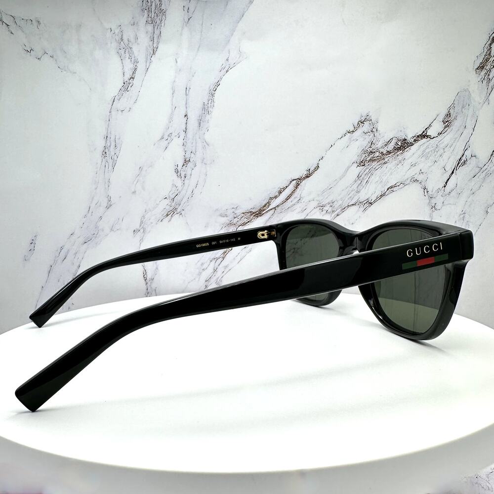 New GUCCI Sunglasses Black 54mm Square Gold Letter Logo Red Green Web Mens - Picture 4 of 15